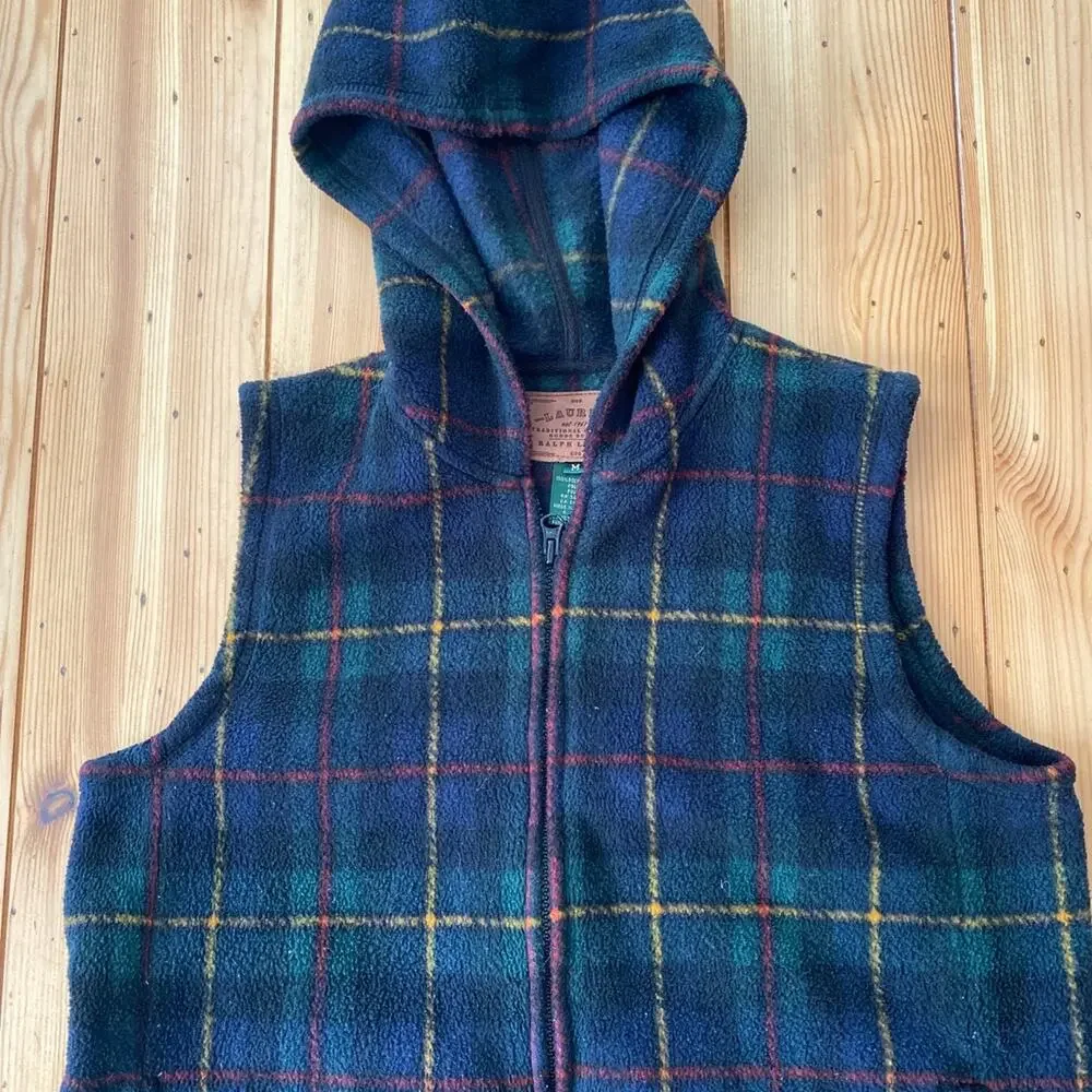 Lauren Ralph Lauren Multicolor Plaid Fleece Vest size medium